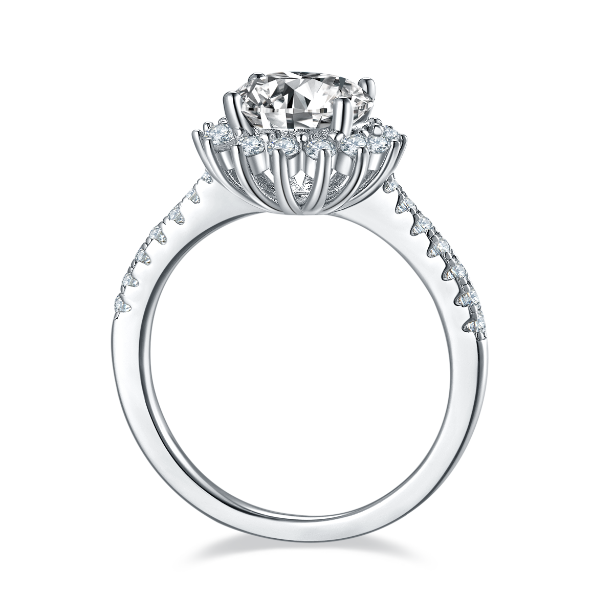 Sunflower S925 Silver Plated Platinum Moissanite Diamond Women's Ring 2.0 Carat D-Class